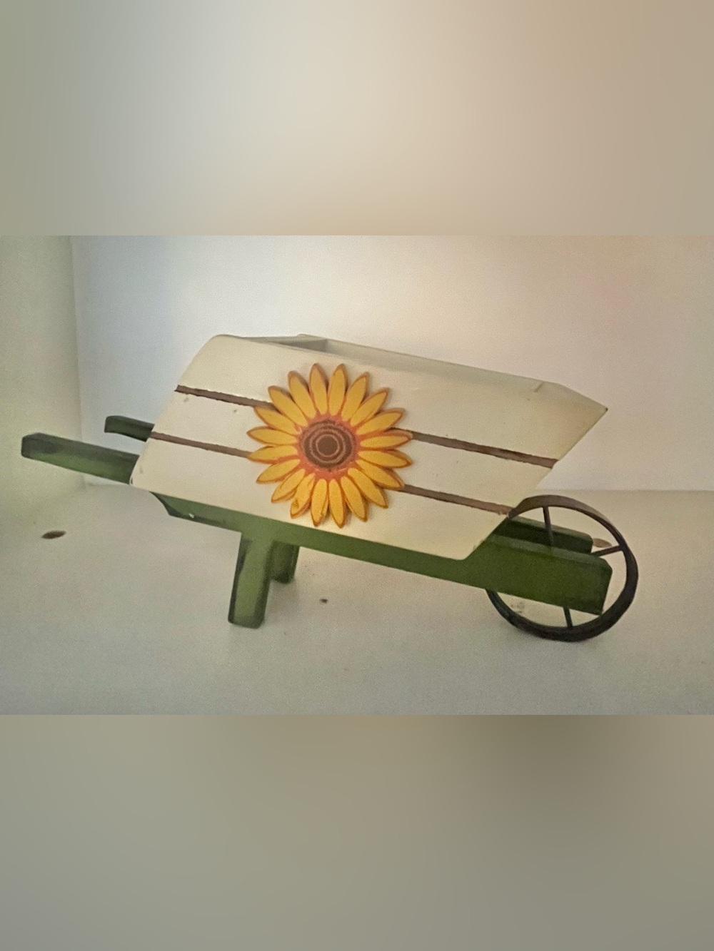 Vintage Wooden Wheelbarrow Planter Sunflower Rustic Farmhouse Decor